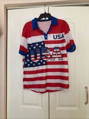 USA Patriotic Short Sleeve Polo Shirt - Red, White & Blue